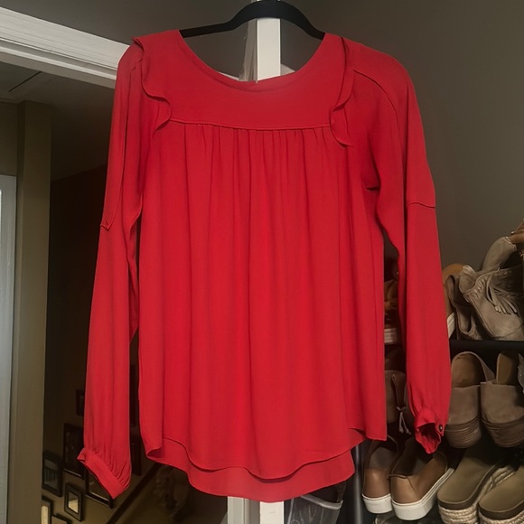 Blouse from loft. Coral color. Like new. Front, back, and sleeve detail. - Picture 1 of 5